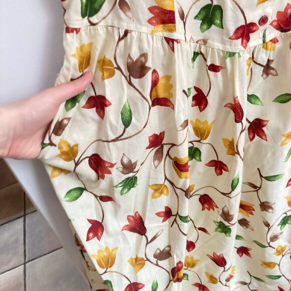 Unbranded Womens L White Autumn Floral Pocket Midi Dress Twee Romantic Feminine - Picture 4 of 8